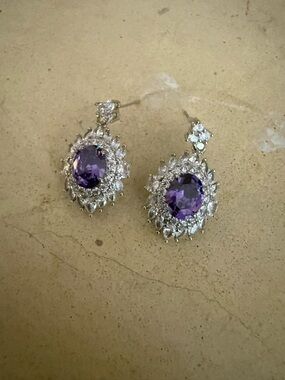 Elegant Purple Gemstone Halo Drop Earrings - Women Jewelry